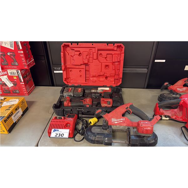 MILWAUKEE CORDLESS POWER TOOLS INCL  MILWAUKEE M18 FUEL COMPACT BAND SAW, DRILLS ETC