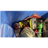 Image 2 : BIN OF HANDTOOLS & POWER TOOLS, INCLUDING AIR PUMP, RYOBI CORDLESS GRINDER, METBO GRINDER & MORE