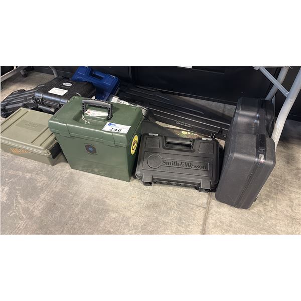 GUN CASES INCL HEAVY-DUTY RIFLE FORMAT HARD SHELL PROTECTIVE STORAGE, BULLET CASES ETC