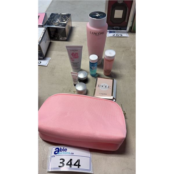 LANCOME COMFORT TONER AND SAMPLE SIZE BEAUTY PRODUCTS WITH MAKE UP BAG