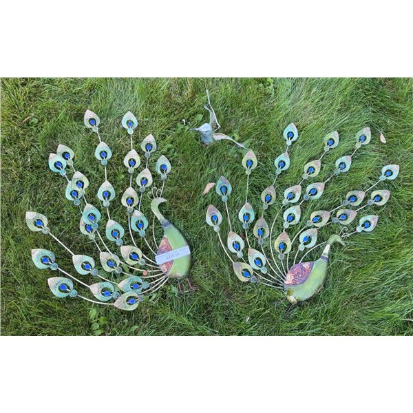 Peacock And Bird Metal Garden Art Lot