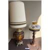 Image 1 : Table Lamps: Amber Glass & Floral Shade