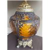 Image 4 : Table Lamps: Amber Glass & Floral Shade