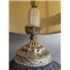 Image 5 : Table Lamps: Amber Glass & Floral Shade