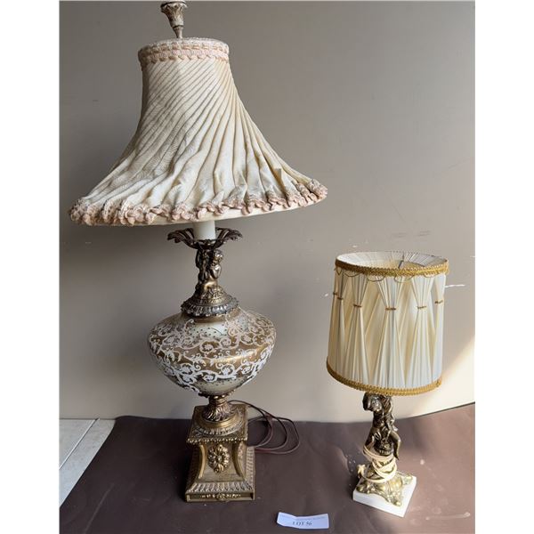 Putto Motif Table Lamps With Shades