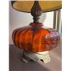 Image 3 : Pair Amber Glass Table Lamps With Metal Bases