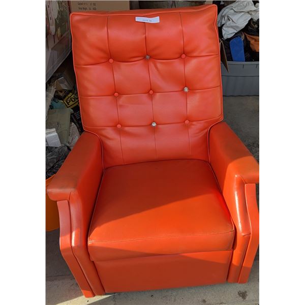 Orange Vinyl Recliner Chair with Tufted Back