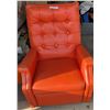 Image 1 : Orange Vinyl Recliner Chair with Tufted Back