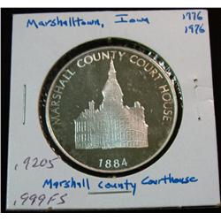 1052. 1776-1976 Marshalltown (Ia.)  .999 Fine Silver Proof Medal. Weighs .9205 oz.