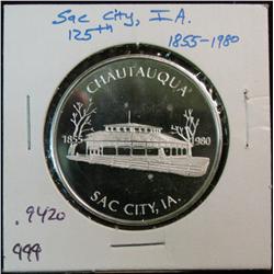 1072. 1855-1980 Sac City, Iowa Proof Medal. .999 Fine Silver. Weighs .9420 oz. Population: 2,872 