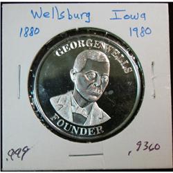 1073. 1880-1980 Wellsburg, Iowa Proof Medal. .999 Fine Silver. Weighs .9360 oz. Population: 469 