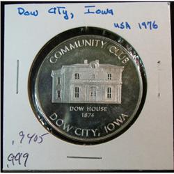 1076. 1976 Dow City, Iowa Proof .999 Fine Silver Medal. Weighs .9405 oz. Population: 482 