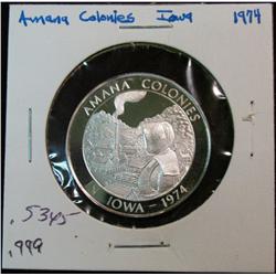 1079. 1974 Amana Colonies Proof .999 Fine Silver Medal. Weighs .5345 oz.