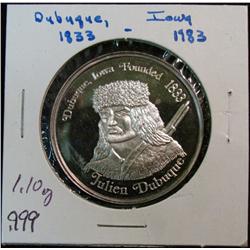 1086. 1833-1983 Dubuque, Ia. Proof Sesquicentennial Medal. 1.10 oz. .999 Fine Silver.