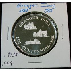 1094. 1885-1985 Granger, Ia. Centennial Medal. Proof .999 Fine Silver Weighs .9135 oz.