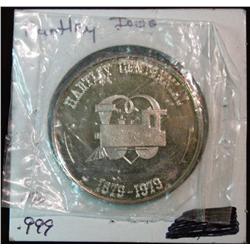 1105. 1879-1979 Hartley, Ia. Proof Centennial Medal. .999 Fine Silver. Weighs .900 oz. 