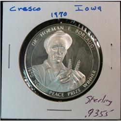 1108. 1970 Nobel Peace Prize Winner Sterling Silver Medal Dr. Norman E. Borlaug, Cresco, Ia. Weighs 