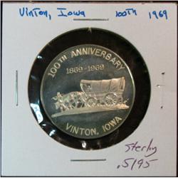 1112. 1869-1969 Vinton, Iowa Centennial Proof Sterling Silver Medal. Weighs .5195 oz.