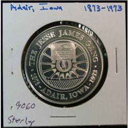 1118. 1873-1973 Adair, Ia. Centennial "Actual Photo Jesse James" Proof Sterling Silver Medal. Weighs