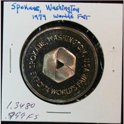 1123. 1974 Spokane, Wa. World's Fair Proof .999 Fine Silver Medal. Weighs 1.3480 oz.