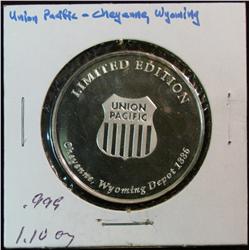 1124. Union Pacific Cheyenne, Wy. .999 Fine Silver Proof Medal. Weighs 1.10 oz.