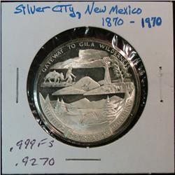 1125. 1870-1970 Silver City, N.M. Proof .999 Fine Silver Medal. Weighs .9270 oz.