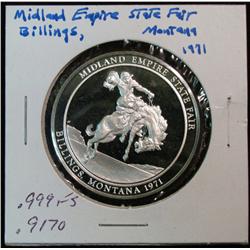 1126. 1971 Midland Empire State Fair Billings, Mo. .999 Fine Silver Proof Medal. Weighs .9170 oz.