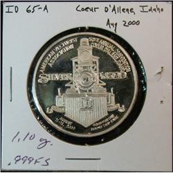 1127. 2000 Coeur D'Alene, Idaho 1.10 oz. .999 Fine Silver Proof Medal American Vecturist Association