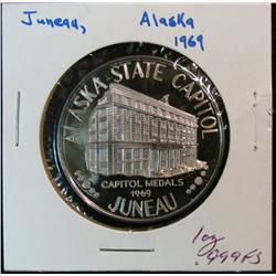 1131. 1969 Alaska State Capitol Juneau Proof One Troy Ounce Silver Medal.