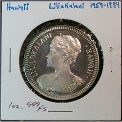 1133. 1959-1984 Liliuokalani Hawaii One Ounce .999 Fine Silver Medal