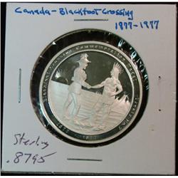 1138. 1877-1977 Canada-Blackfoot Crossing Sterling Silver Proof Medal. Weighs .8795 oz.