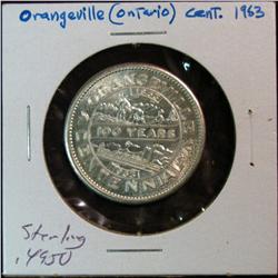 1139. 1863-1963 Orangeville, Ont. Centennial Sterling Silver Medal. Weighs .4950 oz.