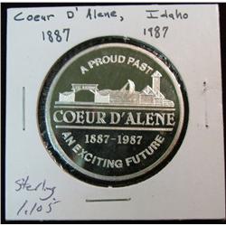 1142. 1887-1987 Coeur D'Alene, Idaho Centennial Sterling Silver Medal. Weighs 1.105 oz.