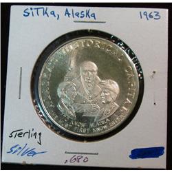 1143. 1963 Sitka, Alaska Sterling Silver Good for $1 Medal. "Alaska's Historical Capital" Weighs .68