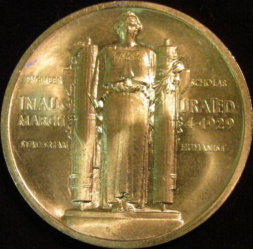 1256. 1929 Herbert Hoover 24K Goldplated Inaugural medal. BU. 34mm.