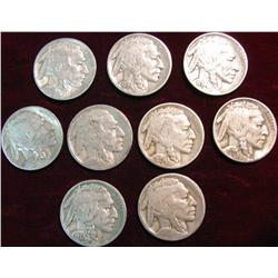 1455. 1923P, 25P, 26P, 30P, 34-37P Buffalo Nickels. Grades up to Fine. (9 pcs.)
