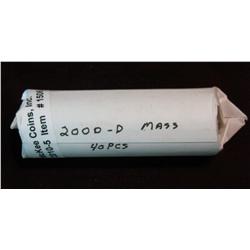 1506. 2000 D Original U.S. Mint Roll Massachusetts Statehood Quarters.