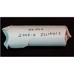 1513. 2003 D Original U.S. Mint Roll Illinois Statehood Quarters.