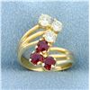 Image 1 : Natural Ruby and Diamond Pinky Ring in 14K Yellow Gold