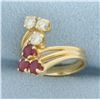 Image 2 : Natural Ruby and Diamond Pinky Ring in 14K Yellow Gold