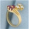 Image 3 : Natural Ruby and Diamond Pinky Ring in 14K Yellow Gold