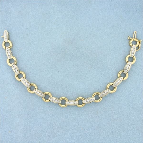 Diamond Cable Link Tennis Bracelet in 14K Yellow and White Gold