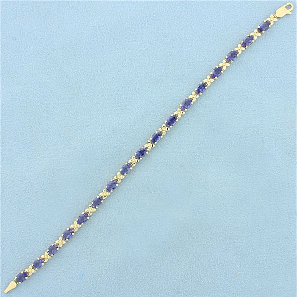 AAA Tanzanite Flower Design Line Bracelet in 14K Yellow Gold