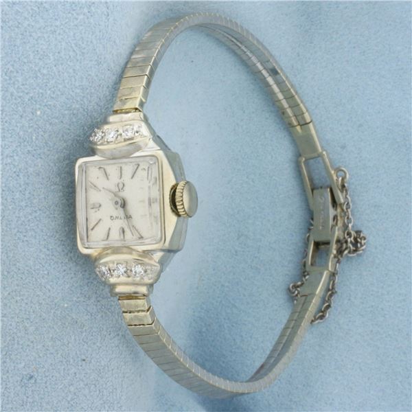 Womans Vintage Omega Wrist Watch in Solid 14K White Gold