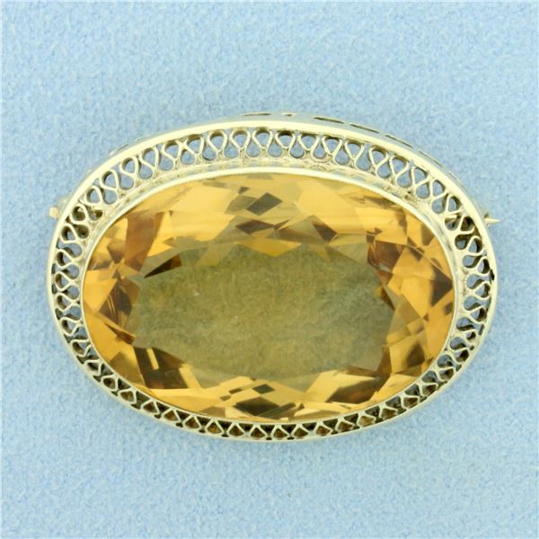 Vintage Citrine Statement Pin in 14K Yellow Gold