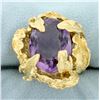 Image 1 : Designer Amethyst Leaf Design Statement Ring in 14K Yellow Gold