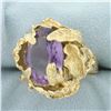 Image 2 : Designer Amethyst Leaf Design Statement Ring in 14K Yellow Gold
