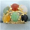 Image 1 : Designer Jade Statement Ring in 14K Yellow Gold