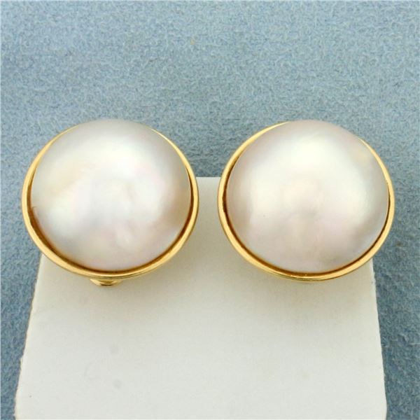 Mabe Pearl Earrings for Non pierced Ears In 14K Yellow Gold