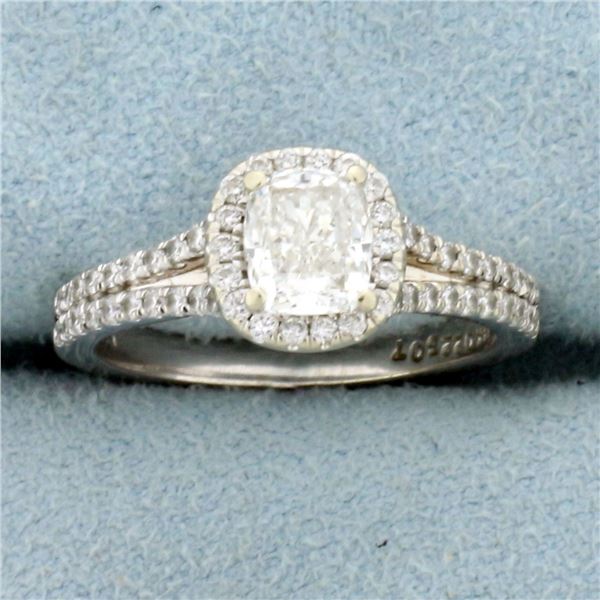 GIA 1.3ct TW Halo Engagement Ring in 14K White Gold